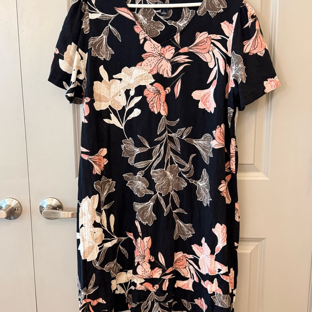 Floral Black Linen Blend Nicole Miller Dress